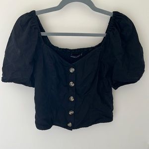 Abercrombie Puff Sleeve Crop Top Black